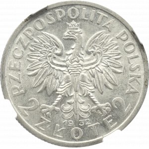 II Rzeczpospolita, 2 Złote 1932, Głowa kobiety - NGC MS61