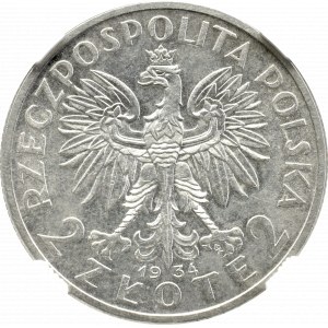 II Rzeczpospolita, 2 złote 1934, Głowa Kobiety - NGC MS62