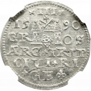 Zygmunt III Waza, Trojak 1590, Ryga - nieopisany PO:D• NGC MS64
