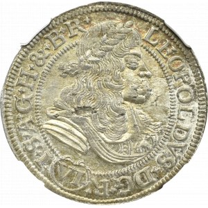 Śląsk, Leopold I, 6 Krajcarów 1678 SHS, Wrocław - NGC MS65
