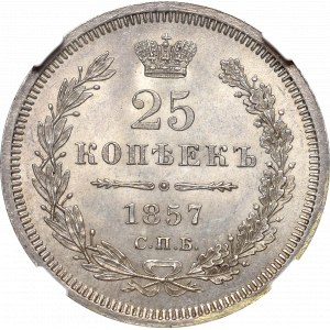 Rosja, Aleksander II, 25 kopiejek 1857 СПБ-ФБ - NGC MS64