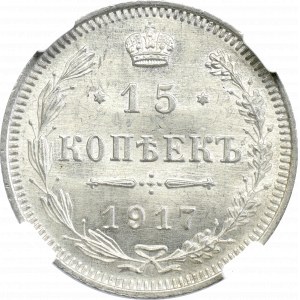 Rosja, Mikołaj II, 15 kopiejek 1917 ВС - NGC MS65