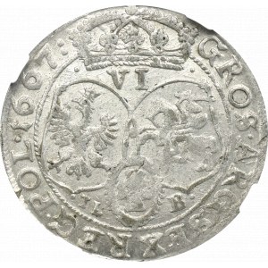 Jan II Kazimierz, Szóstak 1667, Kraków - NGC AU55 