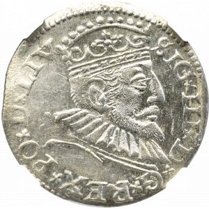 Zygmunt III Waza, Trojak 1593, Ryga - nieopisana interpunkcja NGC MS61