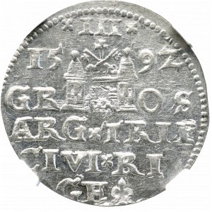 Zygmunt III Waza Trojak 1592, Ryga - nieopisany D:G: NGC AU58