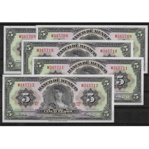 Meksyk, 5 pesos 1961 - zestaw 5 sztuk kolejne numery 