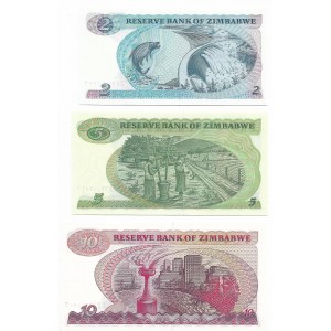 Zimbabve, lot 2,5 and 10 dollars 1983