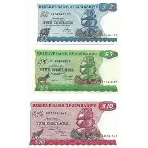 Zimbabve, lot 2,5 and 10 dollars 1983