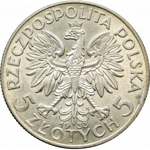 II Rzeczpospolita, 5 złotych 1933, Głowa kobiety