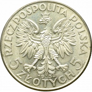 II Rzeczpospolita, 5 złotych 1934, Głowa kobiety