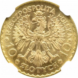 II Rzeczpospolita, 10 złotych 1925, Chrobry - NGC MS66