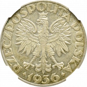 II Rzeczpospolita, 5 złotych 1936, Okręt - NGC MS63