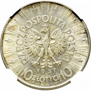 II Rzeczpospolita, 10 złotych 1937, Piłsudski - NGC MS62