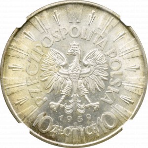 II Rzeczpospolita, 10 złotych 1939, Piłsudski - NGC MS63