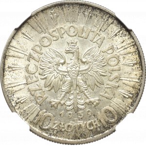 II Rzeczpospolita, 10 złotych 1939, Piłsudski - NGC MS64