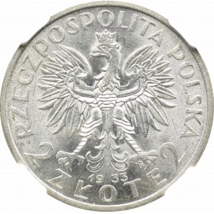 II Rzeczpospolita, 2 Złote 1933, Głowa kobiety - NGC MS63
