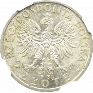 II Rzeczpospolita, 2 Złote 1932, Głowa kobiety - NGC MS63
