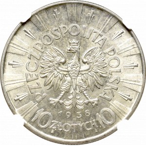II Rzeczpospolita, 10 złotych 1938, Piłsudski - NGC MS63