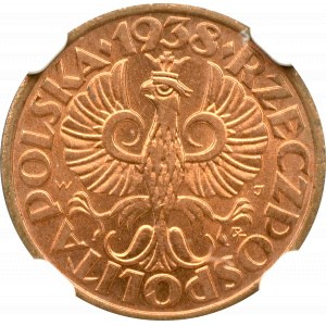 II Rzeczpospolita, 1 grosz 1938 - NGC MS66 RD