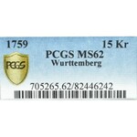 Niemcy, Wirtenbergia, 15 krajcarów 1759 - PCGS MS62