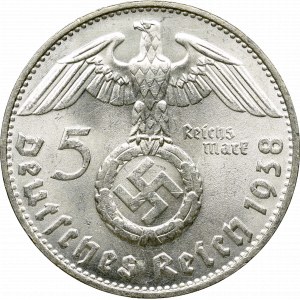 Niemcy, 5 marek Hindenburg 1938 D - Double die - Rzadkość !!! 