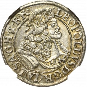 Śląsk, Leopold I, 6 Krajcarów 1677 CB, Brzeg - NGC MS65