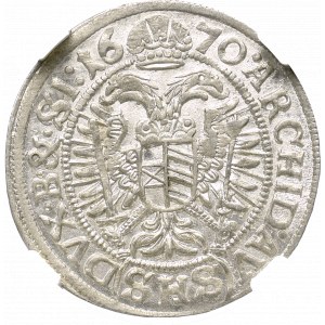 Śląsk, Leopold I, 3 Krajcary 1670 SHS, Wrocław - NGC MS66