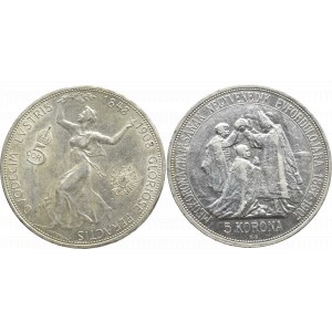 Austro-Węgry, Zestaw - 5 koron 1908 i 5 koron 1907