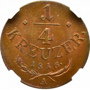 Austria, Franciszek I, 1/4 krajcara 1816 A - NGC MS65 BN