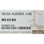 Austria, Franciszek I, 1/4 krajcara 1816 A - NGC MS65 BN