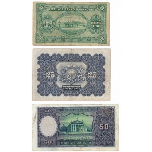 Litwa i Łotwa zestaw banknotów 10, 50 Litu i 25 Lati