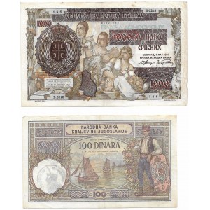 Jugosławia, 1000 Dinarów 1941 i 100 Dinarów 1929