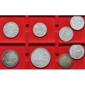Polska,Kraje bałtyckie - Zbiór przedwojennych srebrnych monet (8szt)