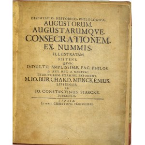 Johann Burckhardt, Disputatio. Historico-Philologica. Augustorum. Augustarumque. Consecrationem. Ex. Nummis 1694