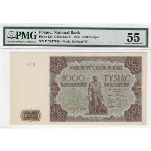 Polska, PRL, 1000 złotych 1947 D - PMG 55