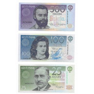 Estonia, zestaw 25,100,500 Krooni 1991