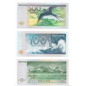 Estonia, zestaw 25,100,500 Krooni 1991