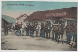 Pohlednice - Gebirgsartillerie wahrend des Marsches / Horské dělostřelectvo