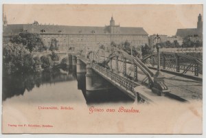 Postcard - Wroclaw , Gruss aus Breslau , University Bridge