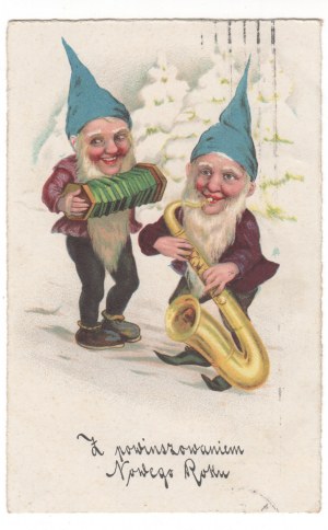 Carte postale Gnomes, nains / Nouvel An 1938