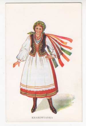 Carte postale d'une femme cracovienne en costume folklorique