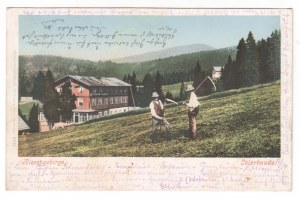 Postkarte Leierbaude Berghütte Riesengebirge