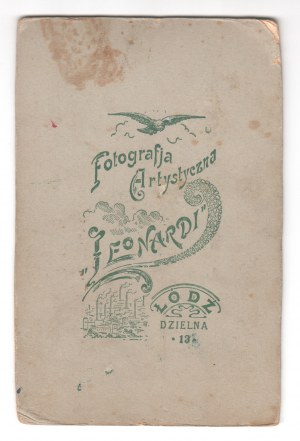 [Lodz] Photographie sur carton de la société Atelier Leonard Portrait / Bicyclette [ca] 17x 11 cm.
