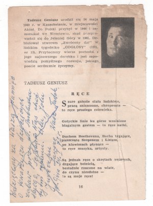 Tadeusz Geniusz / Poeta/ - List matki , dedykacja