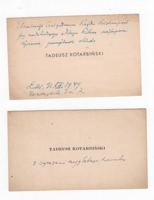 Tadeusz Kotarbinski / cartes de visite avec notes manuscrites