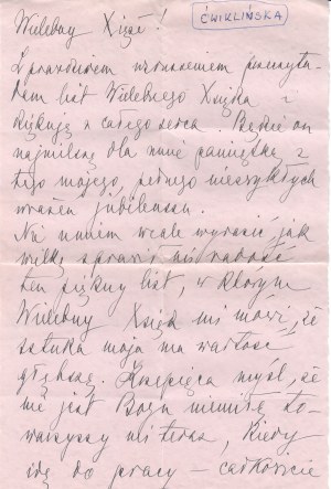 Mieczysława Ćwiklińska / lettre