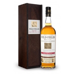 Wild Fields Sherry Cask Single Malt Polish Whisky in wooden box, 0,7L 46,5% w zestawie z 2 szklankami do degustacji
