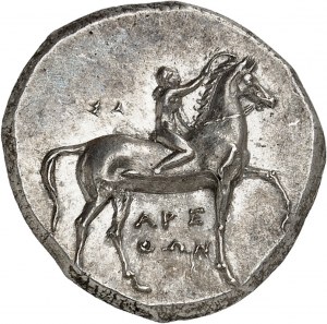 Calabria, Taranto. Statere o nomos a nome dei magistrati Arethon, Sa- e Cas- ND (302-281 a.C.), Taranto.
