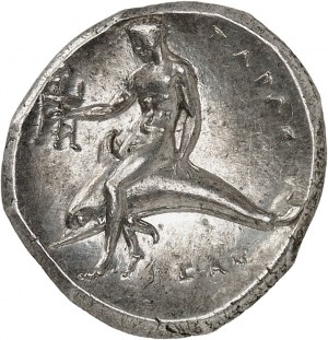 Kalábrie, Taranto. Statere nebo nomos ve jménu magistrátů Arethona, Sa- a Cas- ND (302-281 př. n. l.), Taranto.