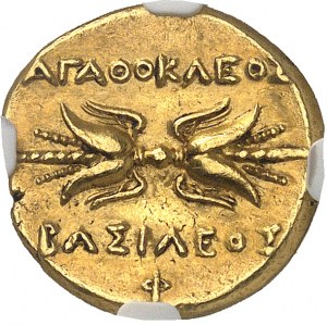 Sicile, Syracuse, Agathoclès (317-289 av. J.-C.). Statère d’or (double décadrachme ou 80 litrae) ND (c.295 avant J.-C.), Syracuse.